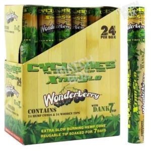 Cyclones Hemp Cones XtraSlo Wonderberry box packaging.