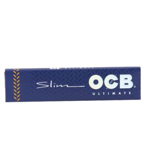 OCB Ultimate Slim rolling papers pack showing ultra thin natural flax paper in King Size and 1 1/4 options.