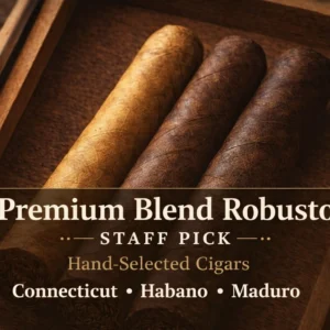 Premium blend robusto sizes (5x50, 5x54) staff pick cigar.